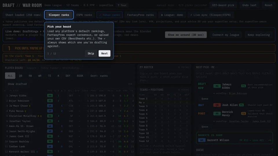 Draft War Room screenshot