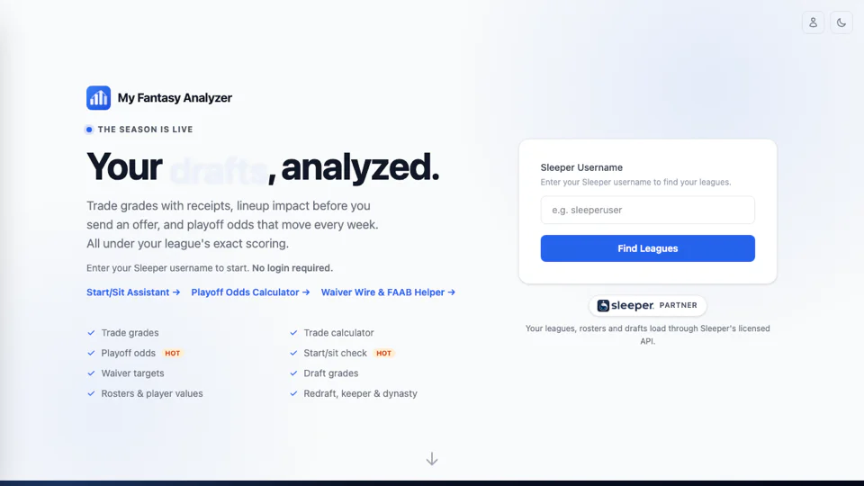 My Fantasy Analyzer screenshot