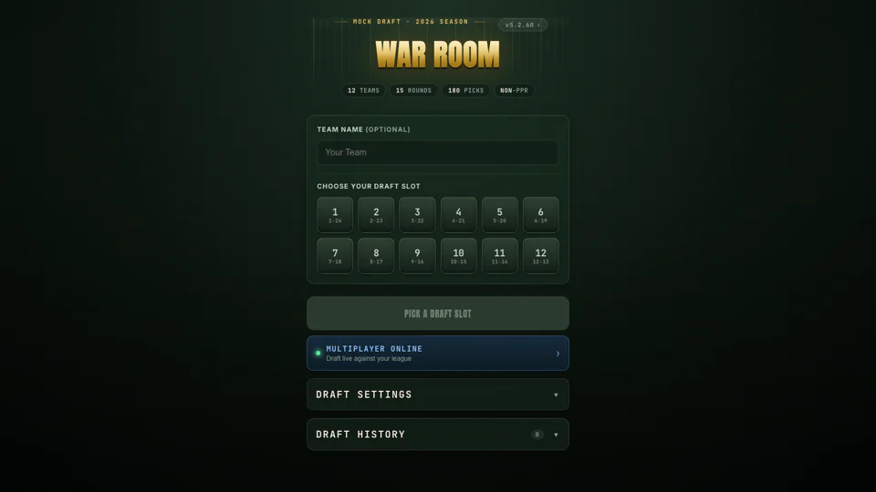 War Room Draft Sim screenshot